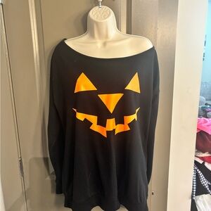 Black Halloween Sweatshirt with Orange Pumpkin Face